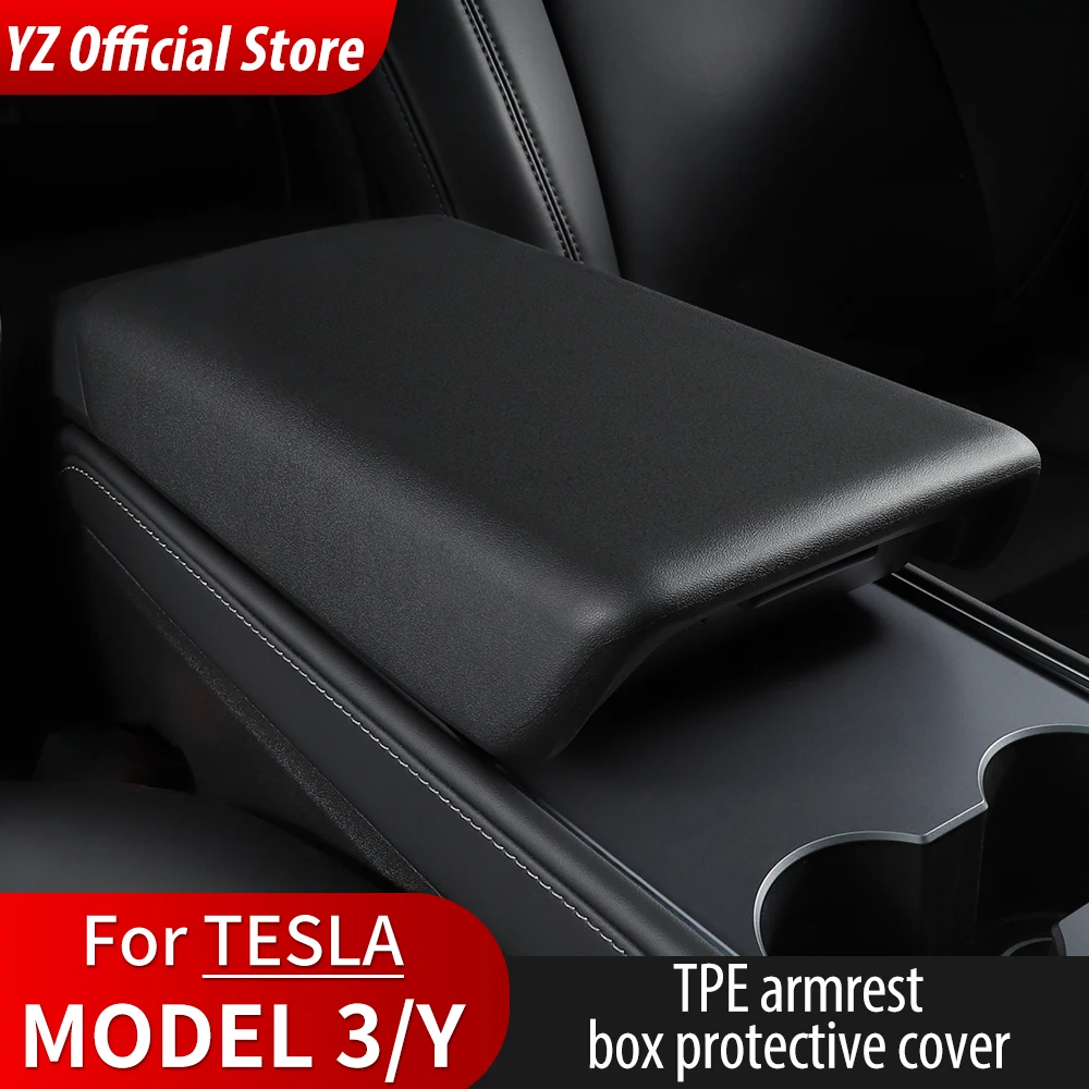 YZ Model Y TPE Cover Car Center Console Arm Rest Lid Auto Central Armrest Box Pad Cover for Tesla Model 3 Accessories Mat