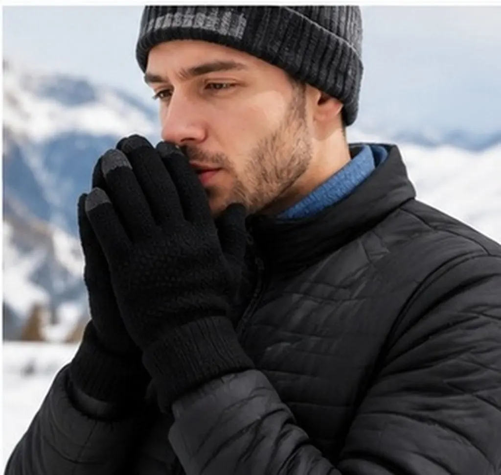 Solid Touch Screen Gloves Black Warm Winter Stretch Knit Full Finger Mittens Women Men Outdoor Sports Skiing Hiking Cycling