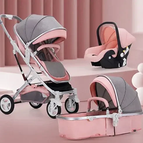 Luxury Baby Stroller with Bassinet Mode Foldable Infant Stroller High Landscape Reversible Stroller Travel Pram Baby Carriage