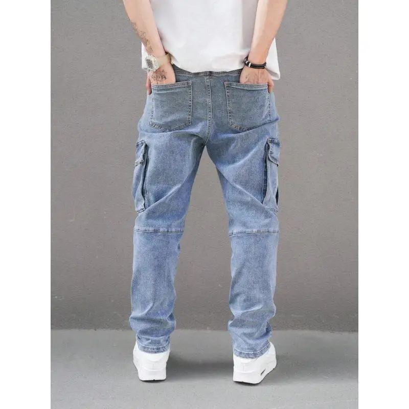 Workwear Cargo Jeans U 94967 Cross-Border Overseas Warehouse Straight Leg Double Belt Loop No Stretch Lightweight Business Style