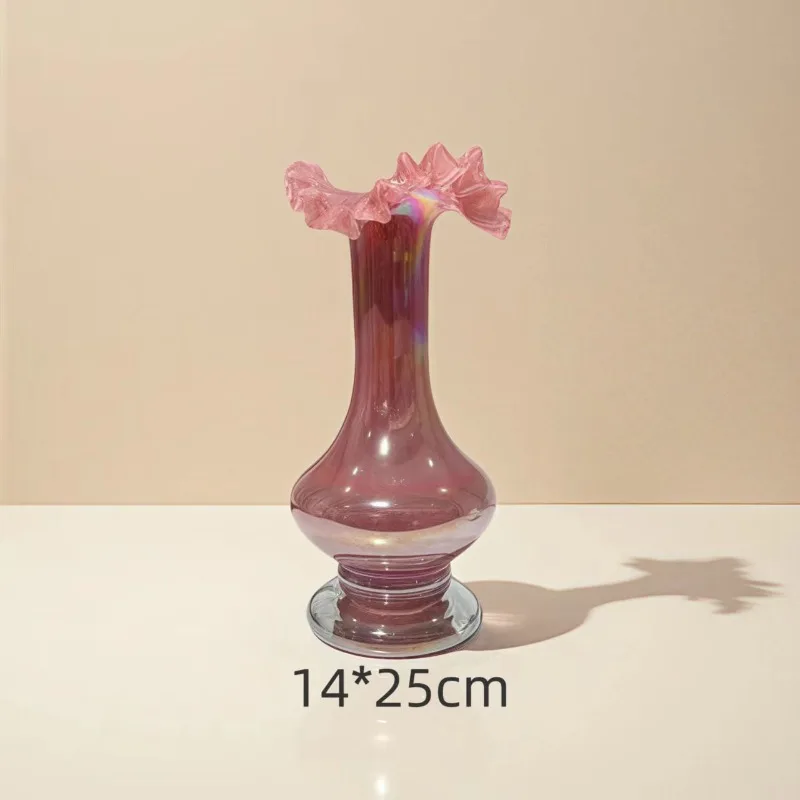 Color pearlescent art mermaid fenton vase home soft flower arrangement model room high-end decorative ornament