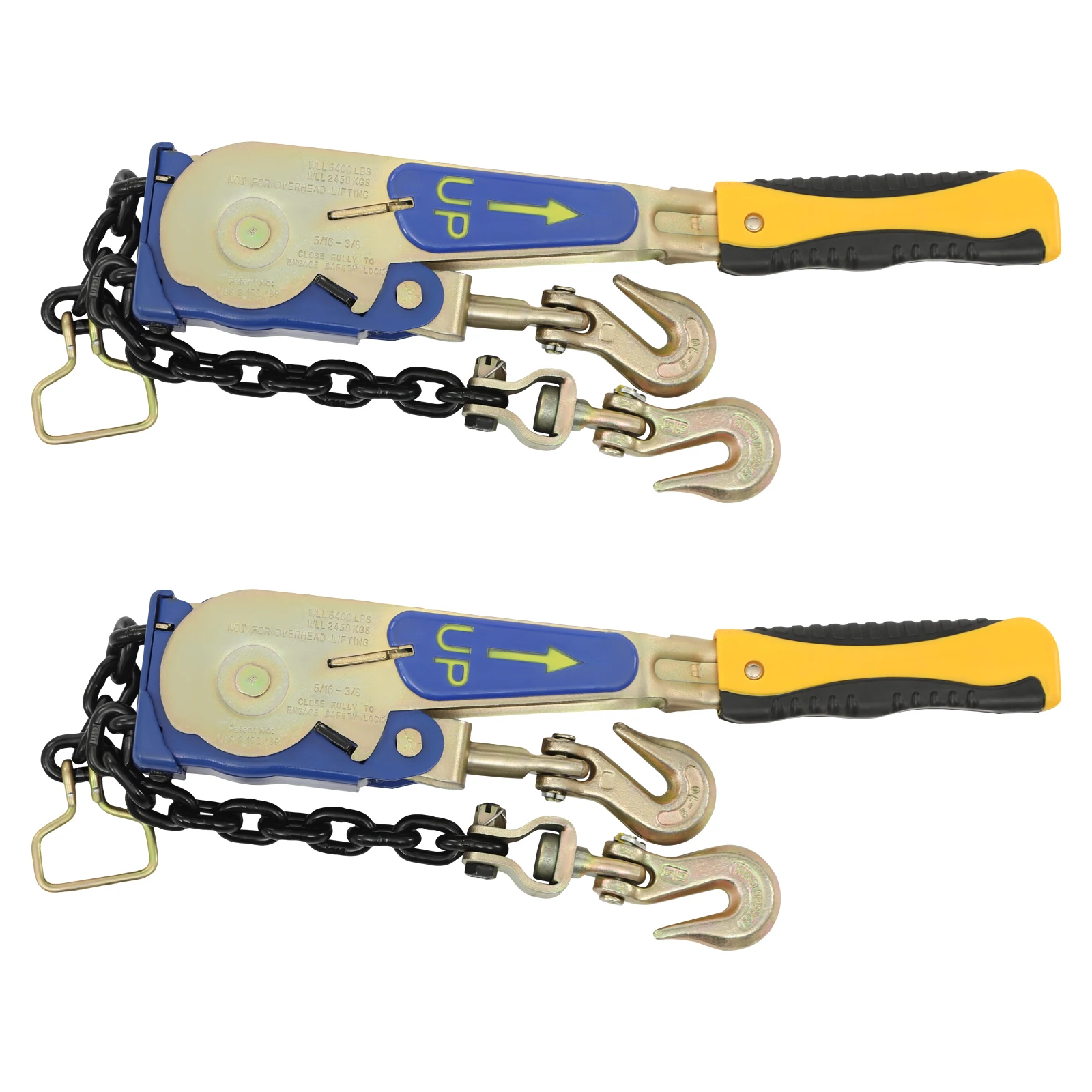 2Pcs Ratcheting Chain Binder 5/16-3/8in, 5400lbs Working Load Ratchet Tensioner, Double Gear Ratchet Load Binder With Anti-slip Handle For Truck Trailer Cargo Transport Agriculture Construction