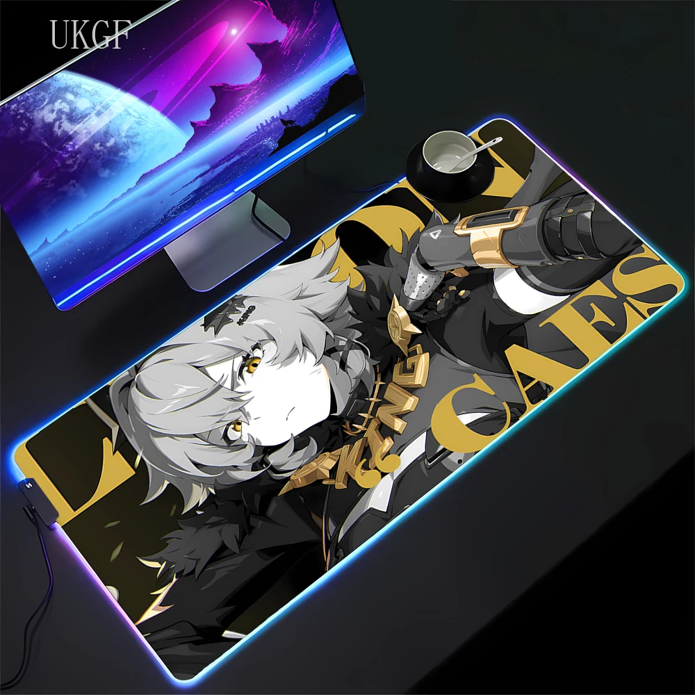 Led Hot Caesar King Laptop Game Mousepad Zenless Zone Zero Kawaii Gaming RGB Mouse Pad LED Light Keyboard 90x40 Desk Table Mat