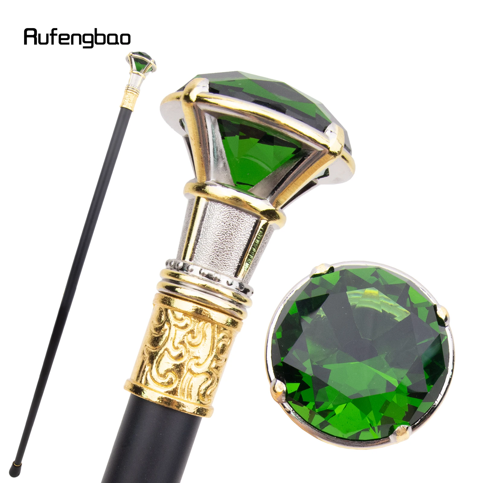 Green Diamond Golden White Single Joint Walking Stick Decorative Cospaly Party Fashionable Walking Cane Halloween Crosier 90cm