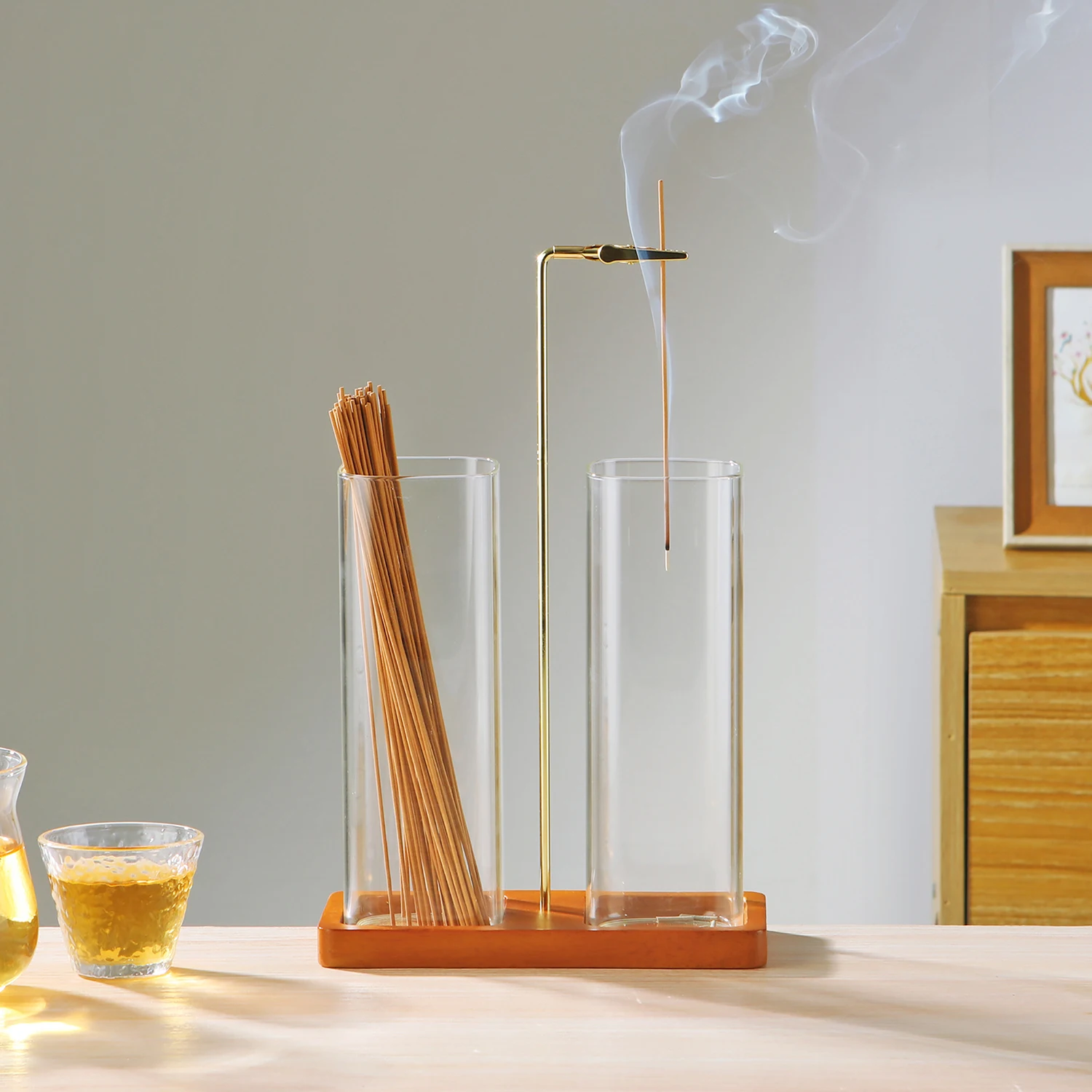 2 in 1 Incense Holder Upside Down Glass Incense Holder for Sticks Anti-Ash Incense Burner with Ash Catcher & Incense Storage