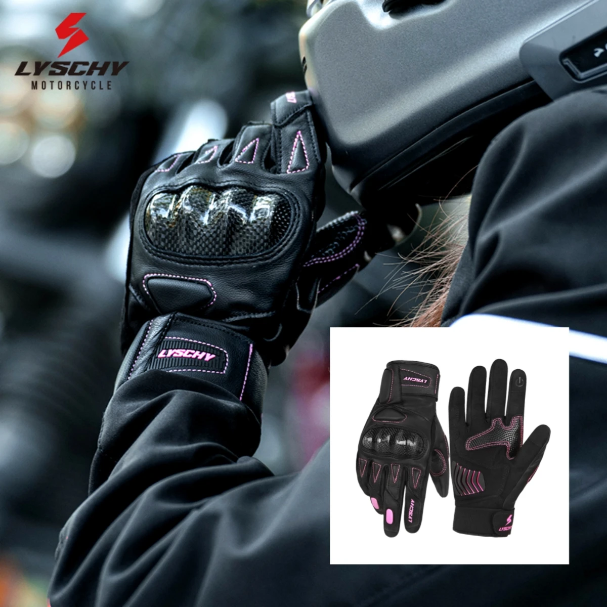 

LYSCHY, черные, розовые женские кожаные мотоциклетные перчатки, зимние перчатки для мотокросса, защита сенсорного экрана, мотоциклетные перчатки