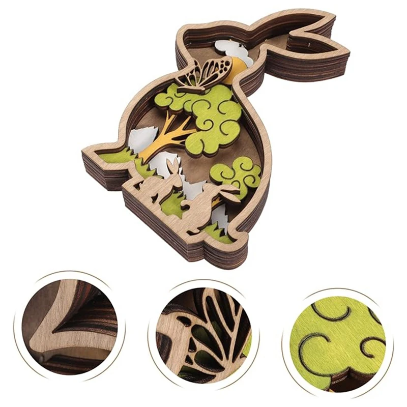 Adorno hueco, conejito de madera, decoraciones de madera, adornos de madera de Pascua