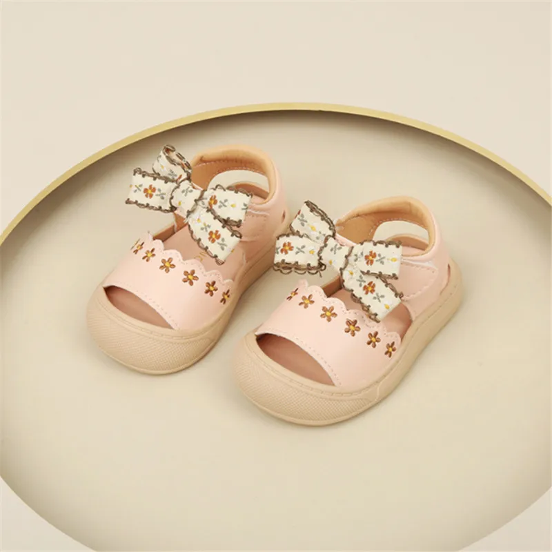 2024 New Summer Baby Shoes For Girls Butterfly Knot Embroidery Infant Princess Sandals Closed Toe Fashion Toddler Kids Sandals