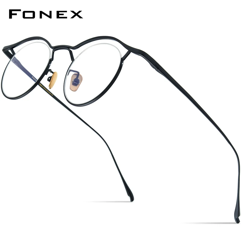 

FONEX Pure Titanium Glasses Men 2023 New Women Fashion Retro Round Eyeglasses Eyewear MF-001