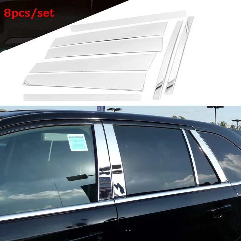 8Pcs Set Silvery Chrome Plated Pillar Posts Car Window Door Side Trim Cover Sticker Fit For Ford Edge 2007-2014 2013 2012 2011