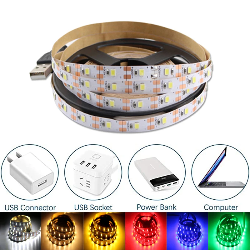 5V RGB LED Strip USB Light SMD 2835 0.5m 1m 2m 3m 4m 5m 5 V USB Led Strip RGB Light Lamp Tape Emitting Diode For PC TV Backlight