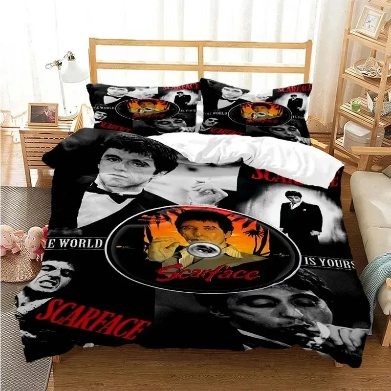 

3D Print Tony Montana Scarfaces Bedding Set =Twin Queen Size Duvet Cover Pillowcase Quilt Cover Set for Boys Adult Girls