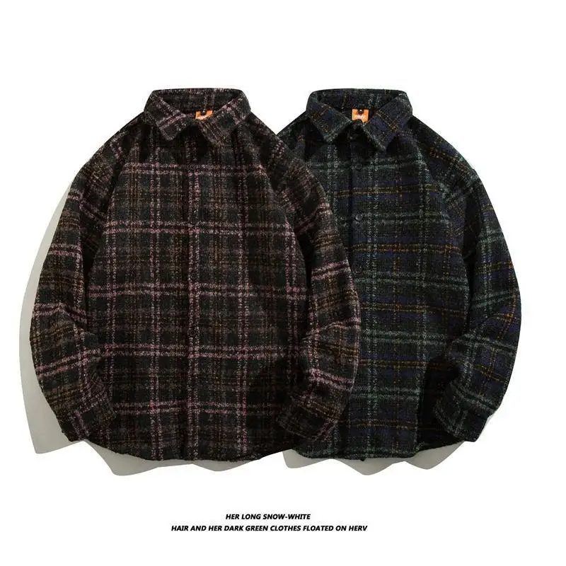 

Retro Woolen Plaid Shirt Long Sleeved Autumn And Winter Korean Casual Men And Women Luxury Designer High-End Lapel Loose Jacket