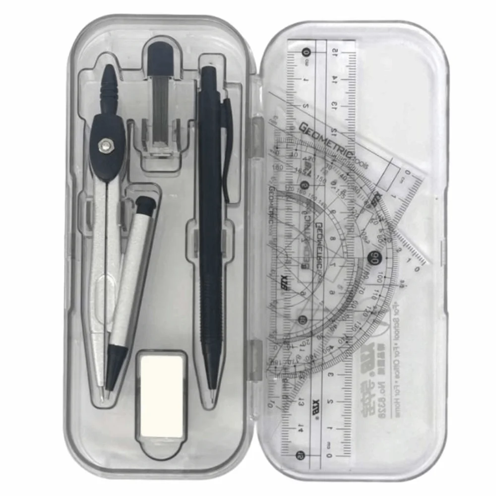 8Pcs/Set Multifunctional Drawing Compass Ruler Kit Portable Precise Geometry Compass Set Protractor Triangle Ruler