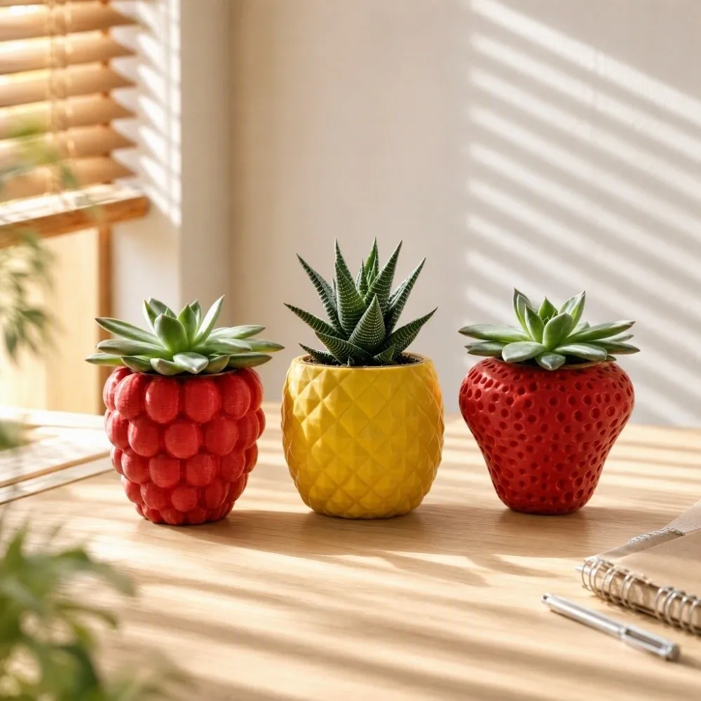 Plastic Fruit Flower Pot Self-Contained Realistic 3D Printed Succulents Planter Home Ornaments Strawberry Planter Holder