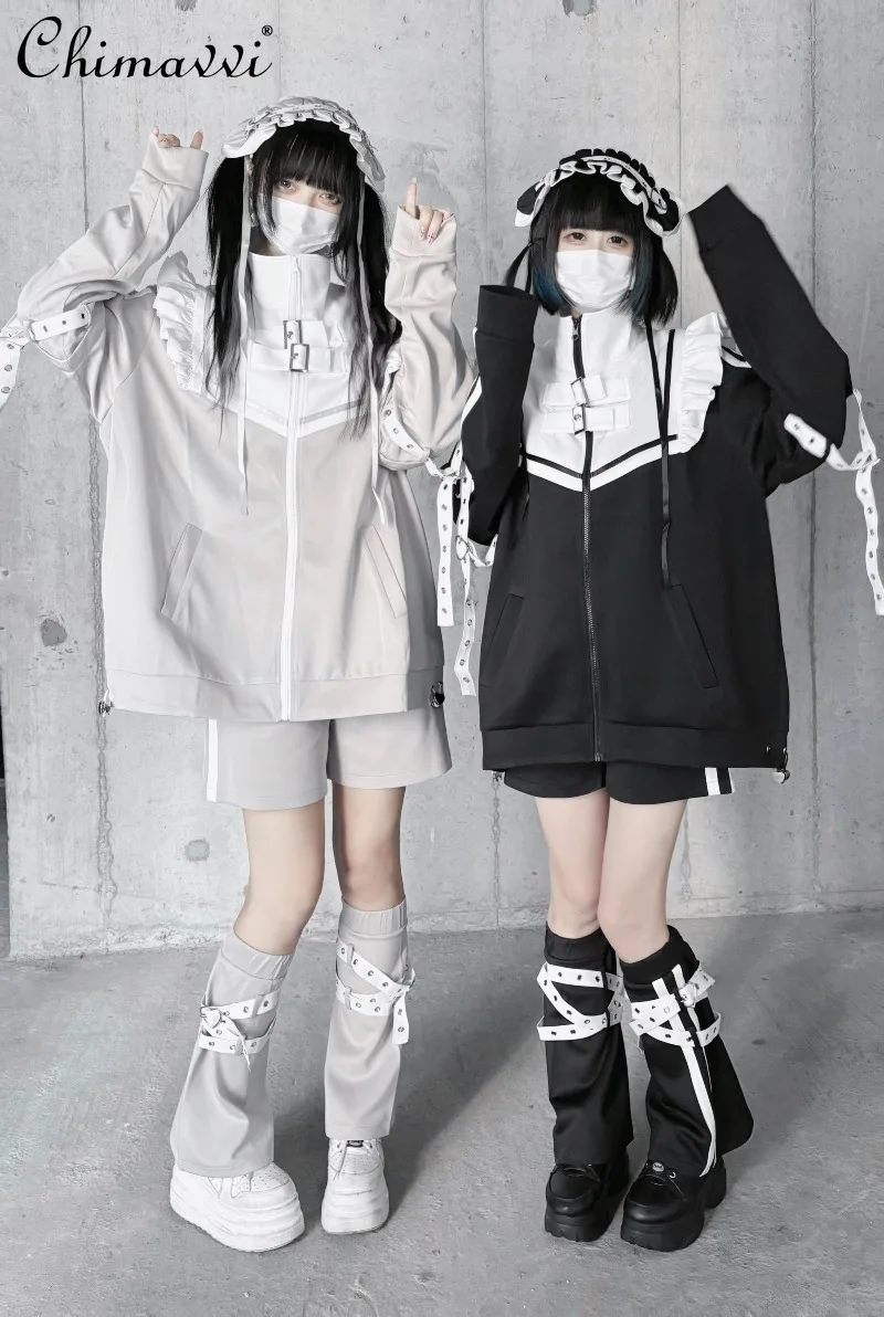 

Japanese Subculture Sweet Cool Girl Detachable Sleeve Loose Jacket Shorts Autumn Mine Series Mass-Produced Student Women's Set