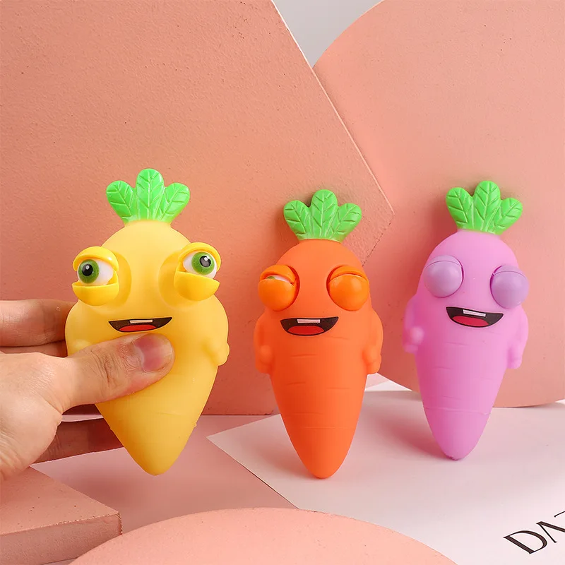 Creative Carrots Popping The Eyes Cute Fruit Squeezing Toys for Kids Silicon Decompression Stress Vent Explosive Squeeze Eye Toy