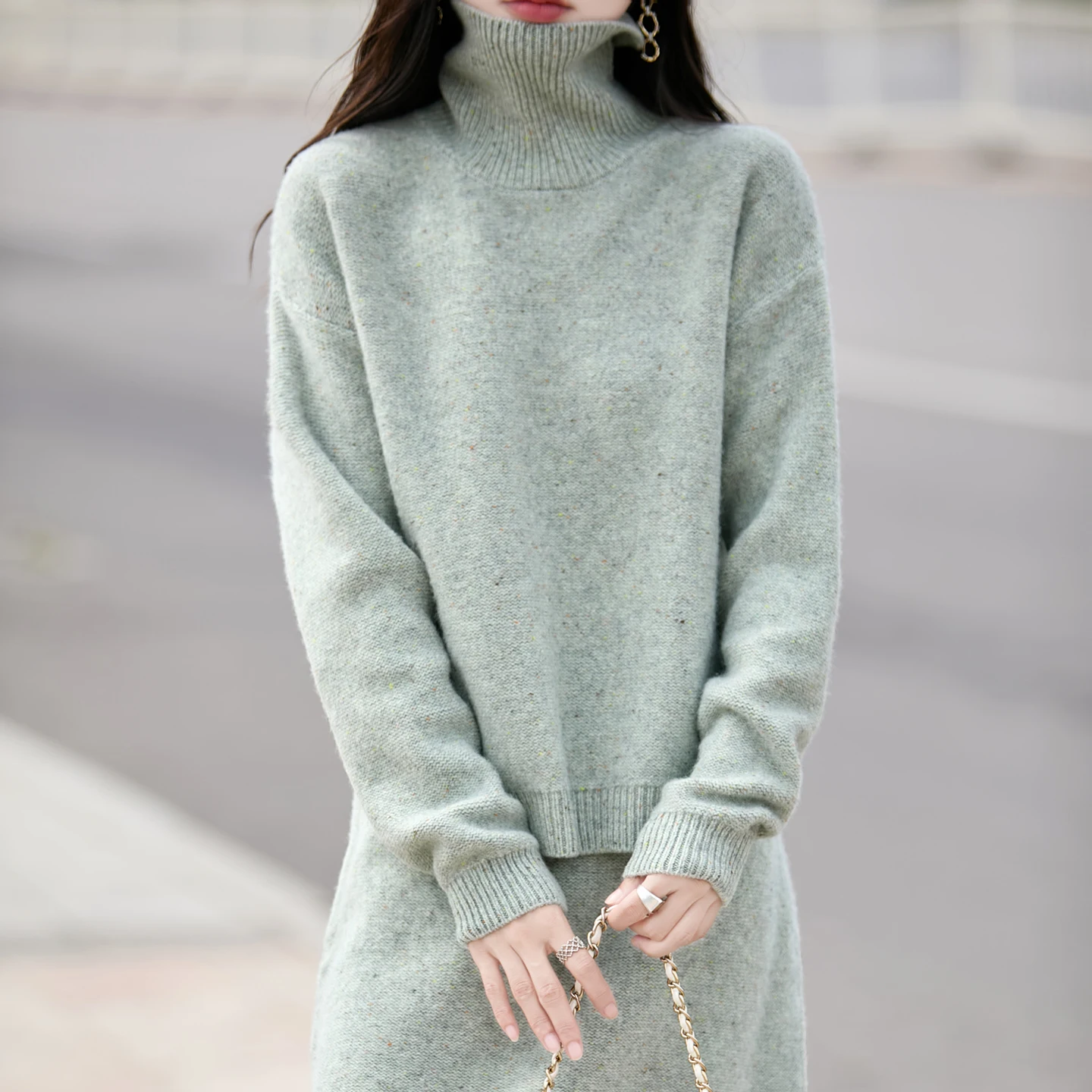 Women Wool Set Knitted Winter Autumn High Collar Two Piece Skirt Dress Slimming Comfort Fashion Casual Wear Women's dress Dress.