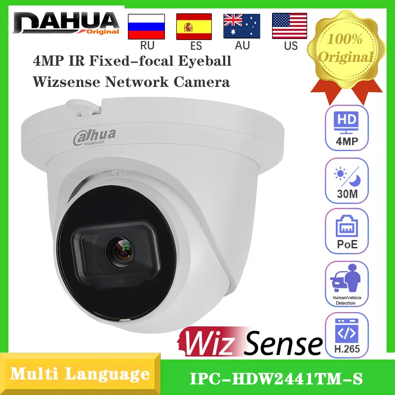 

Original Dahua 4MP IPC-HDW2441TM-S IR Fixed-focal Eyeball WizSense POE IP Camera CCTV Security Build in MIC SD Card Slot IP67