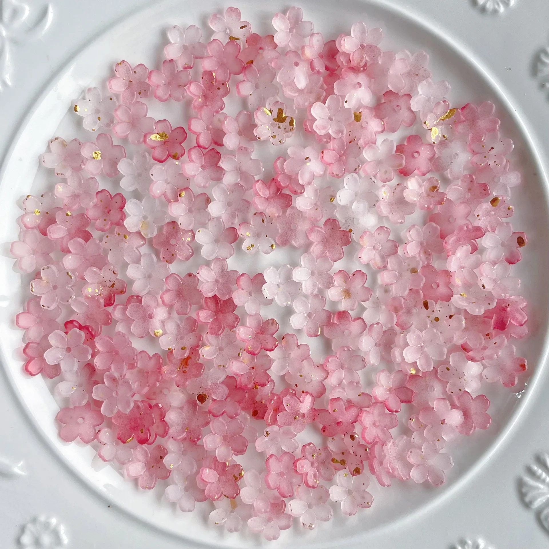20g/bag 11mm Acrylic two-color gradient flower tray with through-hole beads, beaded accessories, handcrafted necklace, keychain