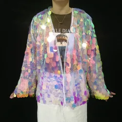 Glitter Pink Sequins Cape Jacket Coat Jazz Dance Shiny Stage Wear Bar Nightclub DJ Dancer Singer Party Show Performance Costume