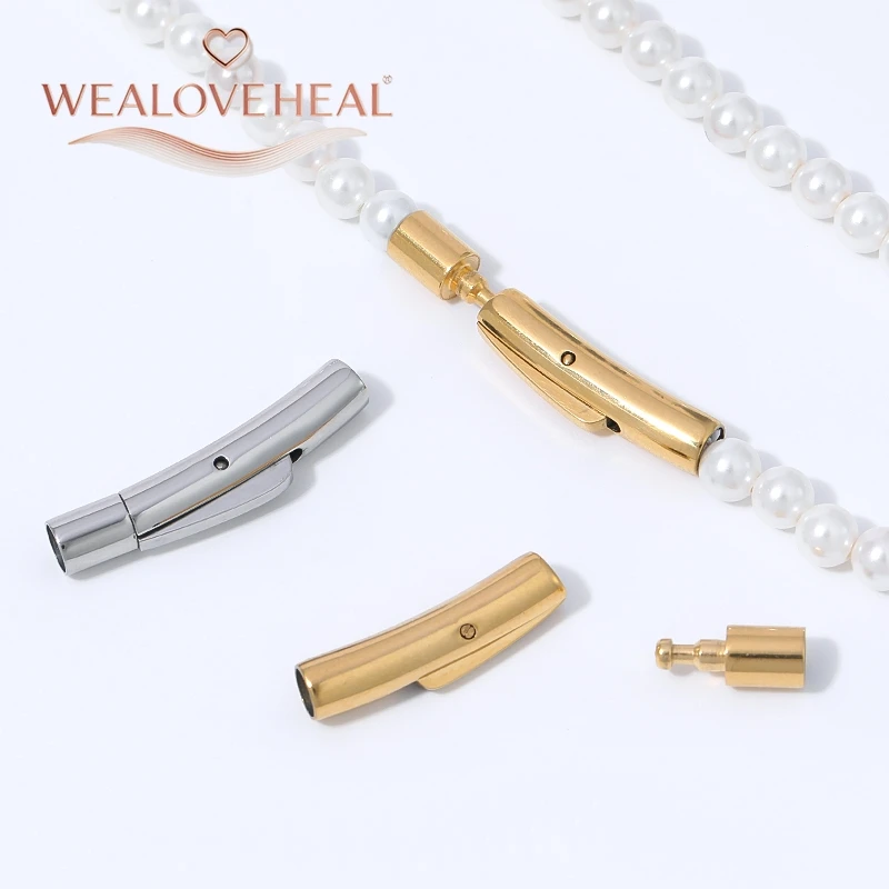 armband verschluss, 4mm 18K vergoldeter Messing-Bogen-Bajonettverschluss, Druckknopf-Klebeverschluss für DIY Perlenarbeiten, gebogene Rohr-Schmuckteile – Detail 15