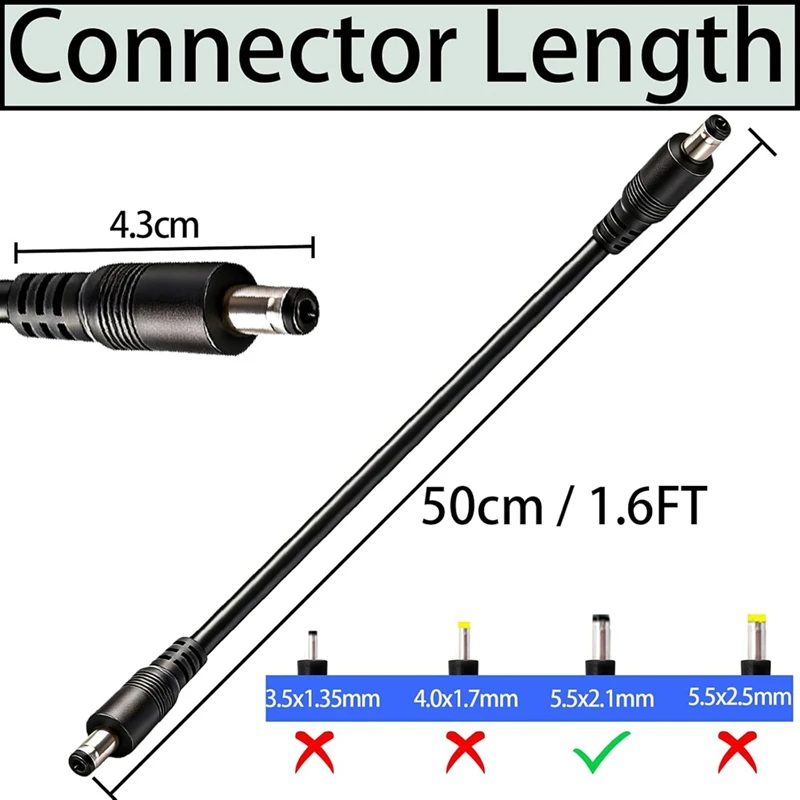 Super Sale 10pcs 5.5mmx2.1mm DC Connector, 18 AWG 1.6ft Male to Male 12V/24V DC Cable for Security Cameras