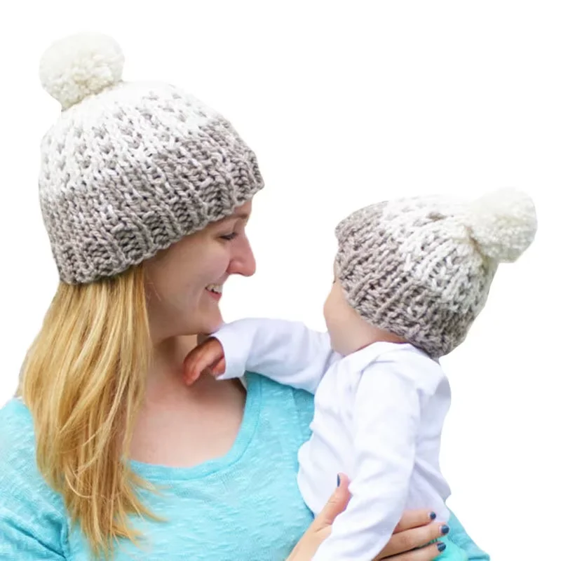 

Winter Knitted Hats For Girls Boys Fashion Mommy and Me 2PCS Caps Toddler Fashion Crochet Warm Beanies Parent Child Baby Hats