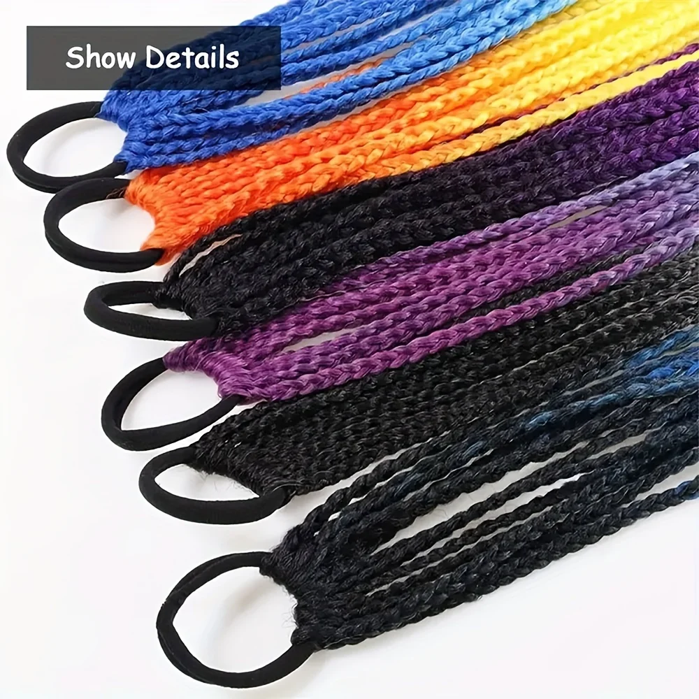 Brazilian Twist braids ponytail wigs Gradient color Hair Extensions Synthetic with rubber band DIY cosplay party Women Dress Up