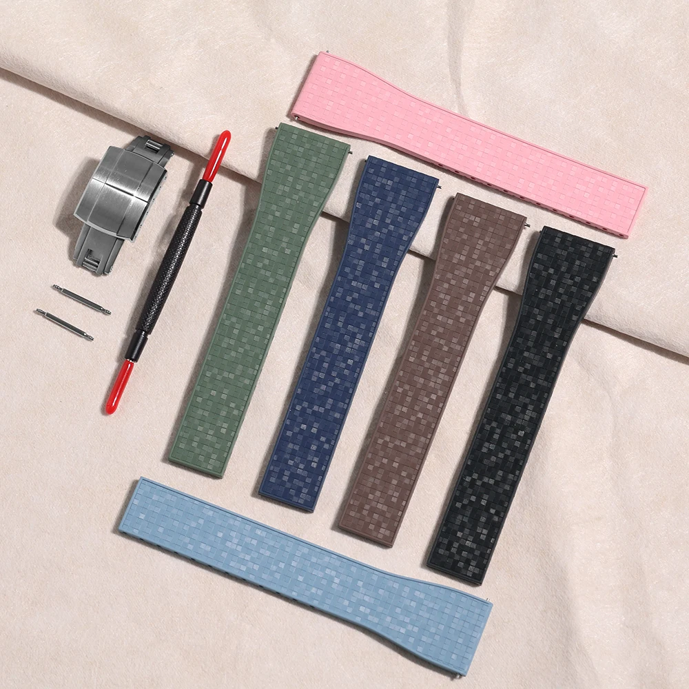 Denique regalo de Navidad mosaico CTS correa 20mm 22mm hebilla de cierre de resorte de liberación rápida negro rojo verde buzo FKM correas de reloj de goma