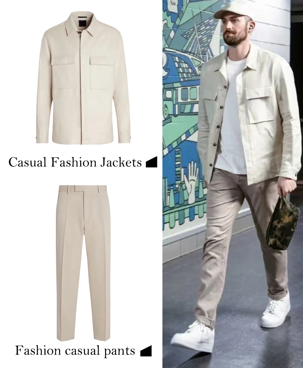 

FWRD Light Beige Work Shirt Jacket Mens Stylish Casual Shirt Jacket Mens Versatile Shirt Jacket #FWRD0006