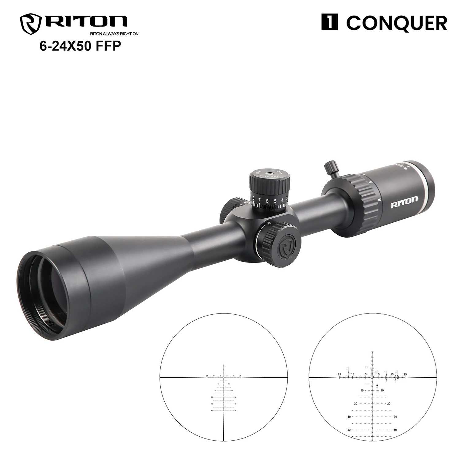 

RITON ALWAYS RICHT ON 1 CONQUER 6-24x50FFP Hunting Riflescopes Tactic Spotting Rifle Scope Collimator Sight Optical Air Gun Aim