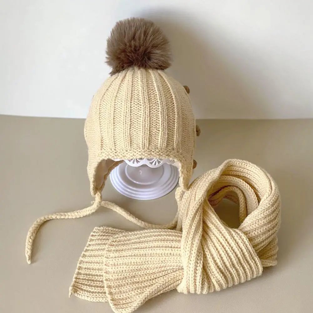 Quente leve crianças chapéu cachecol conjunto crianças inverno chapéu cachecol conjunto com pom-pom cabo macio de malha cachecol quente para meninos meninas crianças