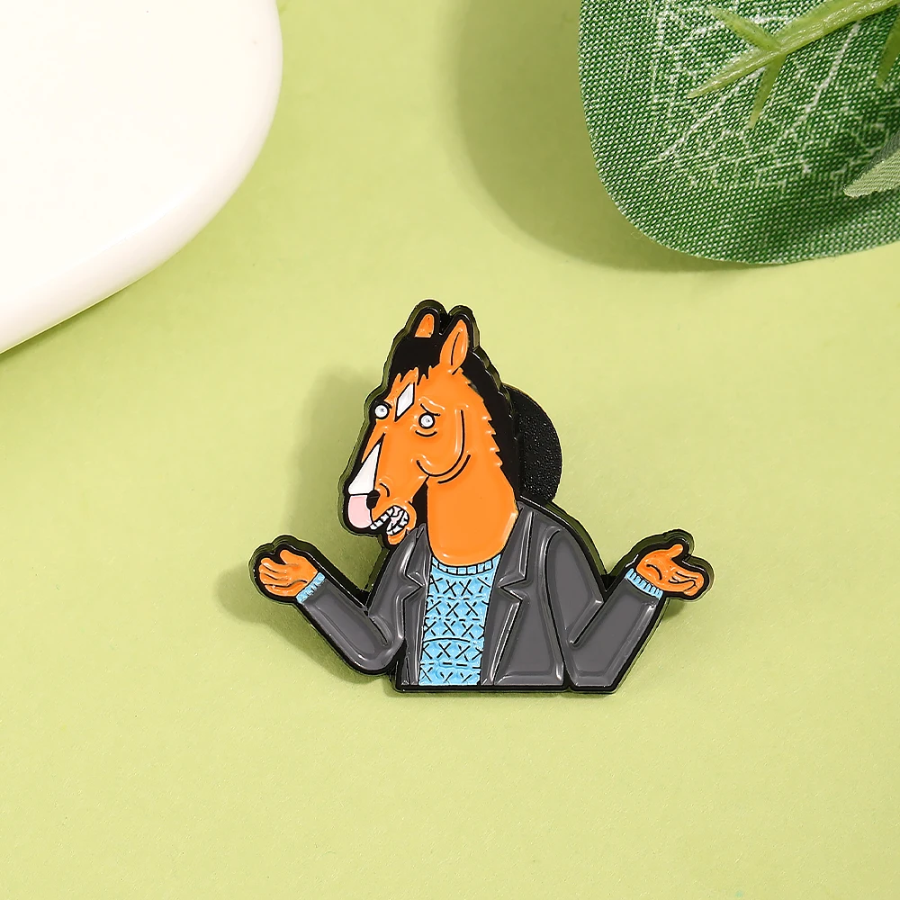 Funny Mr.Horse Enamel Pins Personality Animal Brooches Wholesale