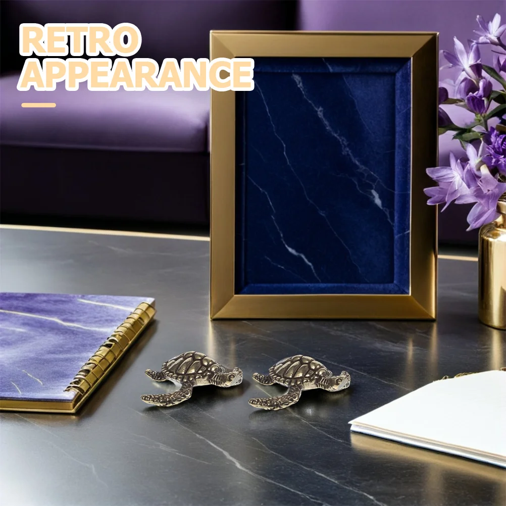 

2pcs Solid Brass Turtle Figurines Vintage Finish Small Metal Animal Ornaments For Desk Shelf Home Decor Brass Tortoise