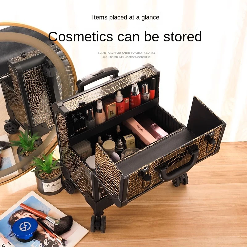 Professional Makeup Case Trolley Make-up Artist Portable Large Capacity Luggage Nail Art Tattoo Suitcase Makeup Bag with Wheel