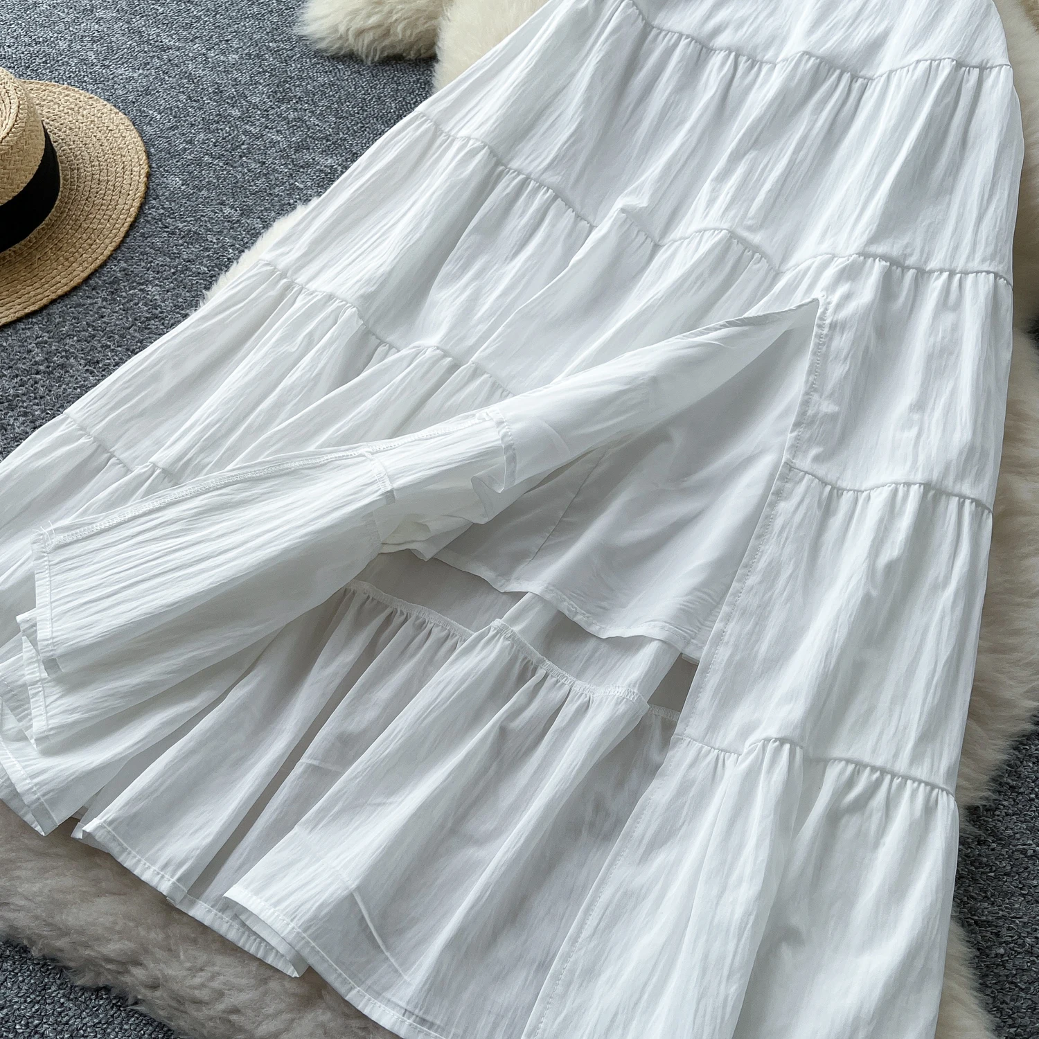 المرأة الأنيقة أنيقة سبليت مطوي عالية الخصر أزياء خمر التفاف Fairycore تنورة الربيع الصيف الملابس