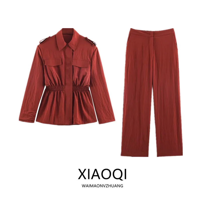 Shoulder Pad Long Sleeve Shirt with Collar Autumn New Arrival Women's Outerwear Trousers Fashionable Elegant Workwear