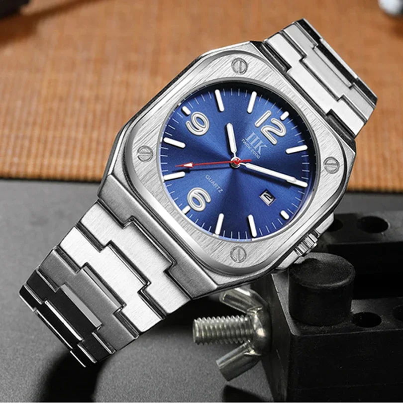 Square Watch for Men Green Rose Gold Sliver Blue Quartz Wristwatch Stainless Steel Orologio Clock Male Business Man Sports Reloj