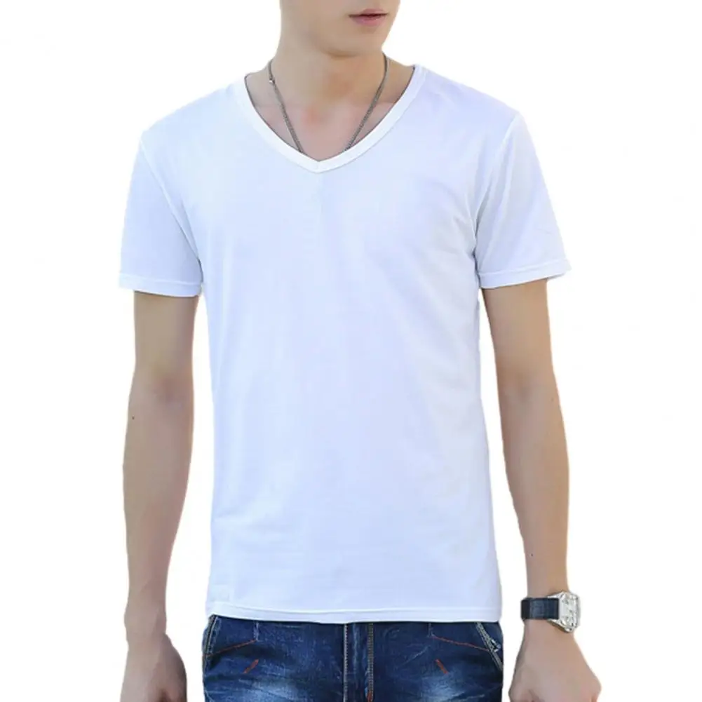 Round Neck T-shirt Men's Summer Slim Fit Solid Color T-shirt with Round Neck Short Sleeves Soft Top for Men