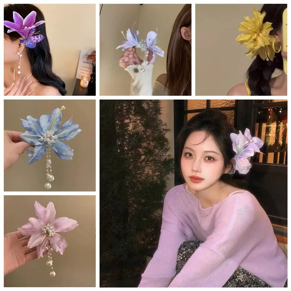 Pinza para el pelo de flor de simulación dulce, tela bohemia, flor, Clip de pico de pato, Clip de cola de caballo, Clip de tiburón, sombreros de vacaciones en la playa