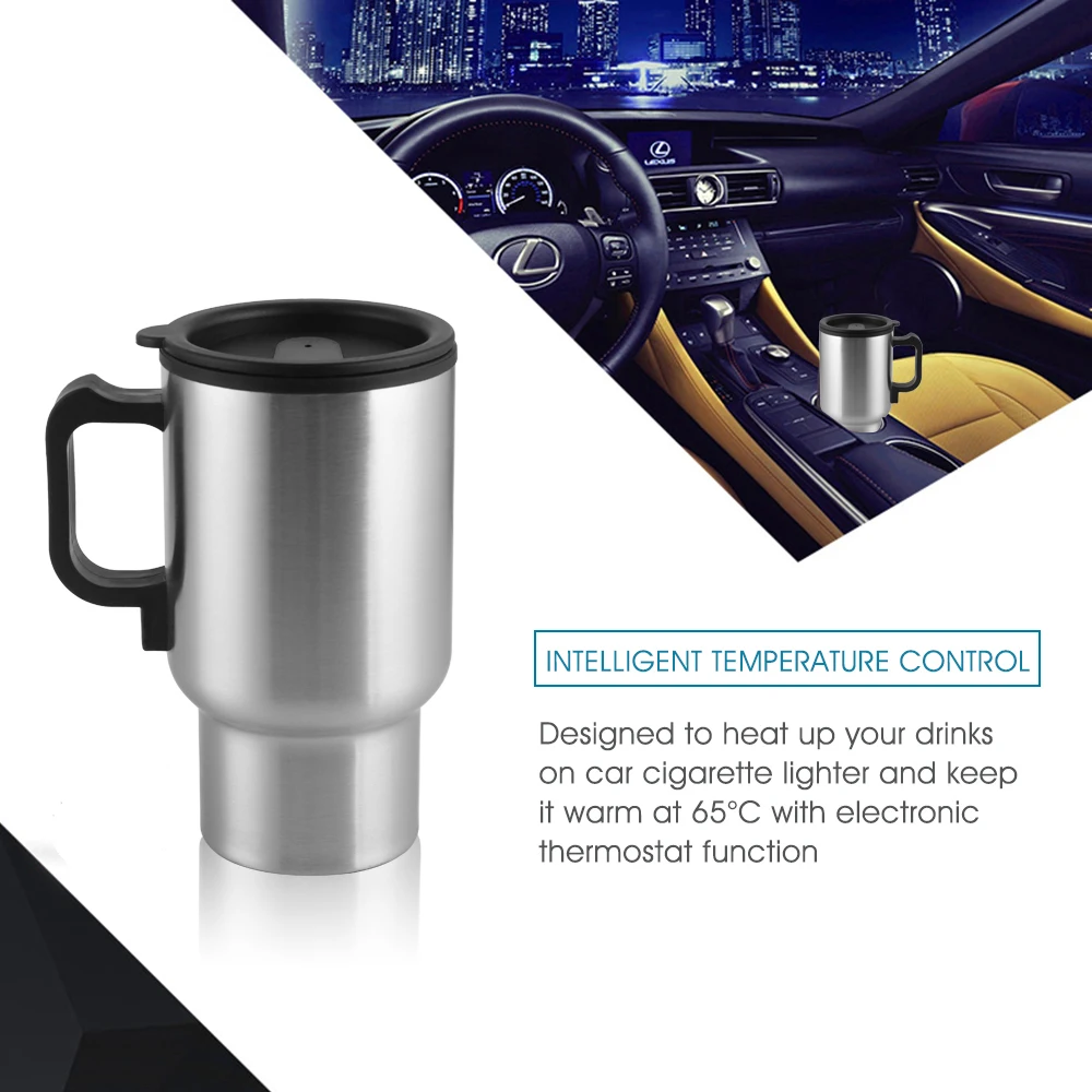 12V 450ml Electric Water Kettle Stainless Steel Car Heating Cup Coffee Tea Car Cup Mug Travel Water Coffee Milk Thermal Mug