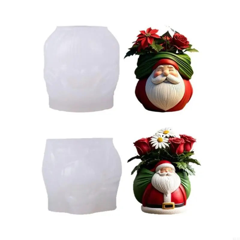 91AF Reusable Santa Planter Silicone Mould for Resin Cement Concrete Casting and Holiday Craft Projects
