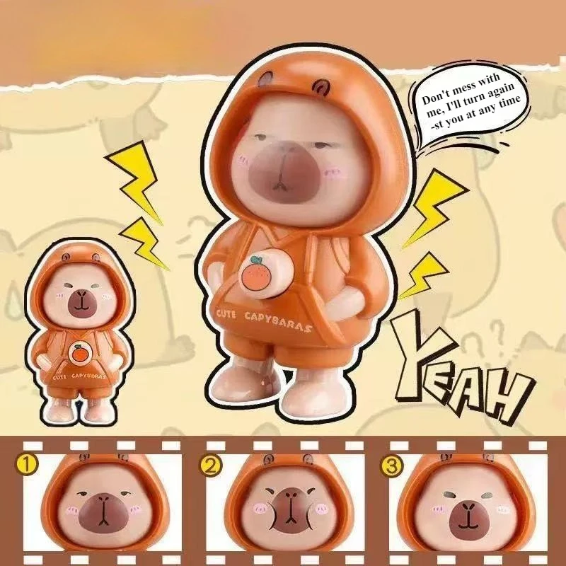 Capibara Druk Gezicht Pop Sleutelhanger Eigenzinnige Pop Cartoon Handstuk Kleine Ornamenten Kinderen Geschenken Leuke Tas Charme 5.5x9.5cm