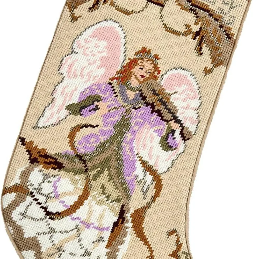 

Peking Handicraft Angel with Violin Embroidered Christmas Stocking, 18-inch Length, Poly and Cotton Velvet, Holiday Seasonal Dec