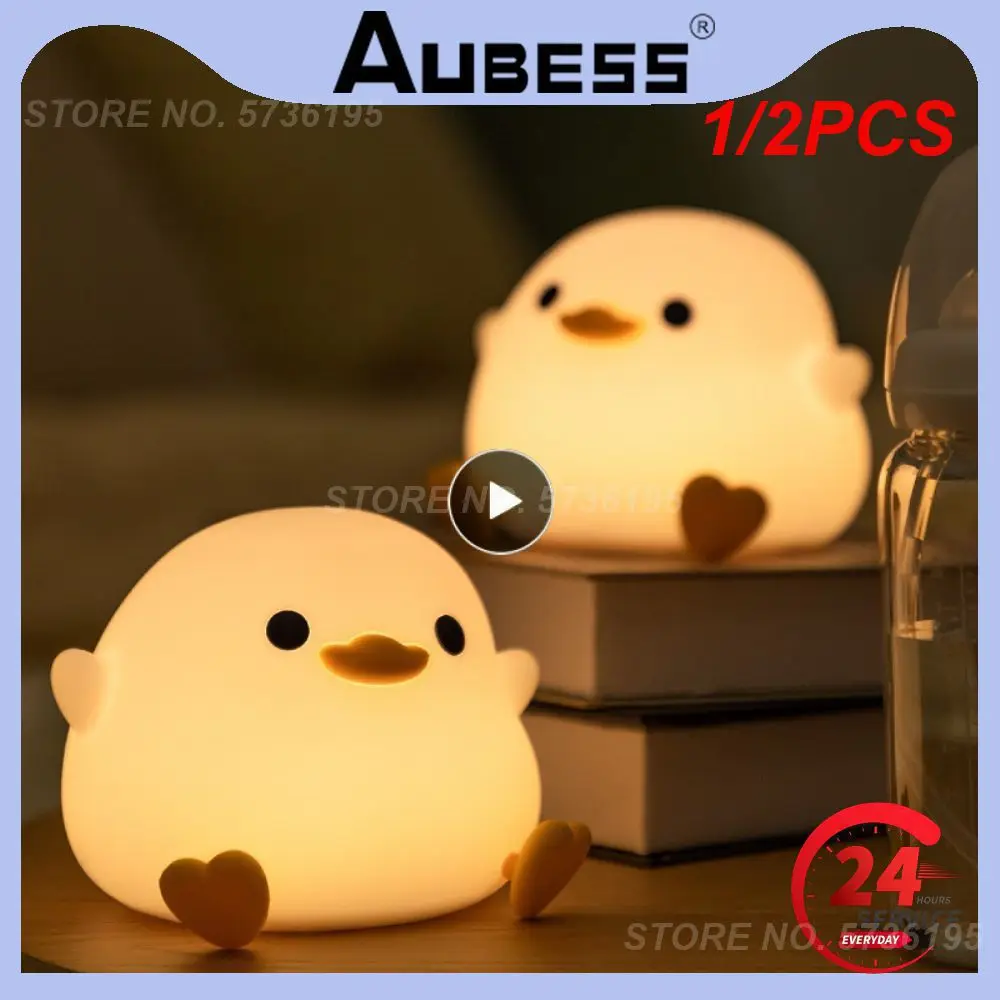 

1/2PCS Cute Duck Night Lamp Cartoon Silicone Usb Rechargeable Sleeping Light Touch Sensor Timing Bedroom Bedside for Kid Gift