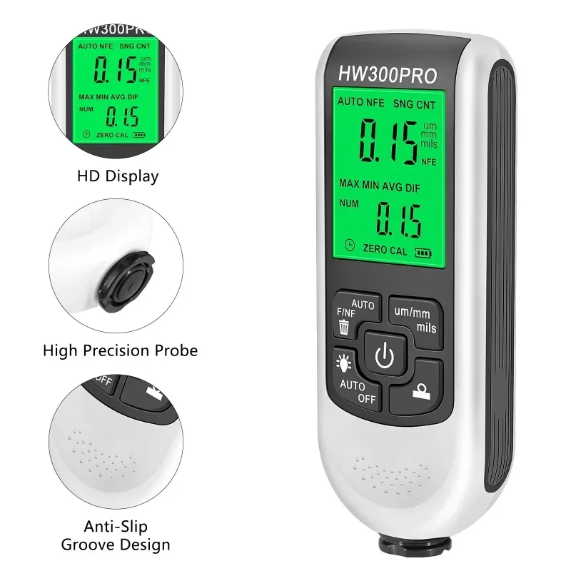 HW300PRO Thickness Gauge for Cars Film Automatic Thickness Gauge 0-2000UM Fe NFE Coating Meter Automotive Paint Thickness Tester