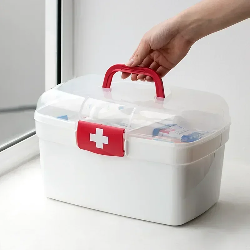 Organizador de Medicina de gran capacidad, contenedor de almacenamiento, cofre de primeros auxilios familiar, caja de emergencia portátil, Kit de viaje, suministros médicos