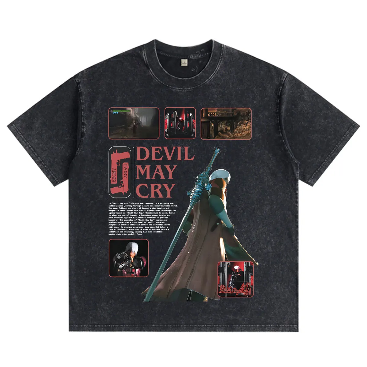 Game Devil May Cry Dante Washed Vintage T-shirt Men's Women Clothing Fashion Gothic T-shirts Casual Cotton Short Sleeves T Shirt