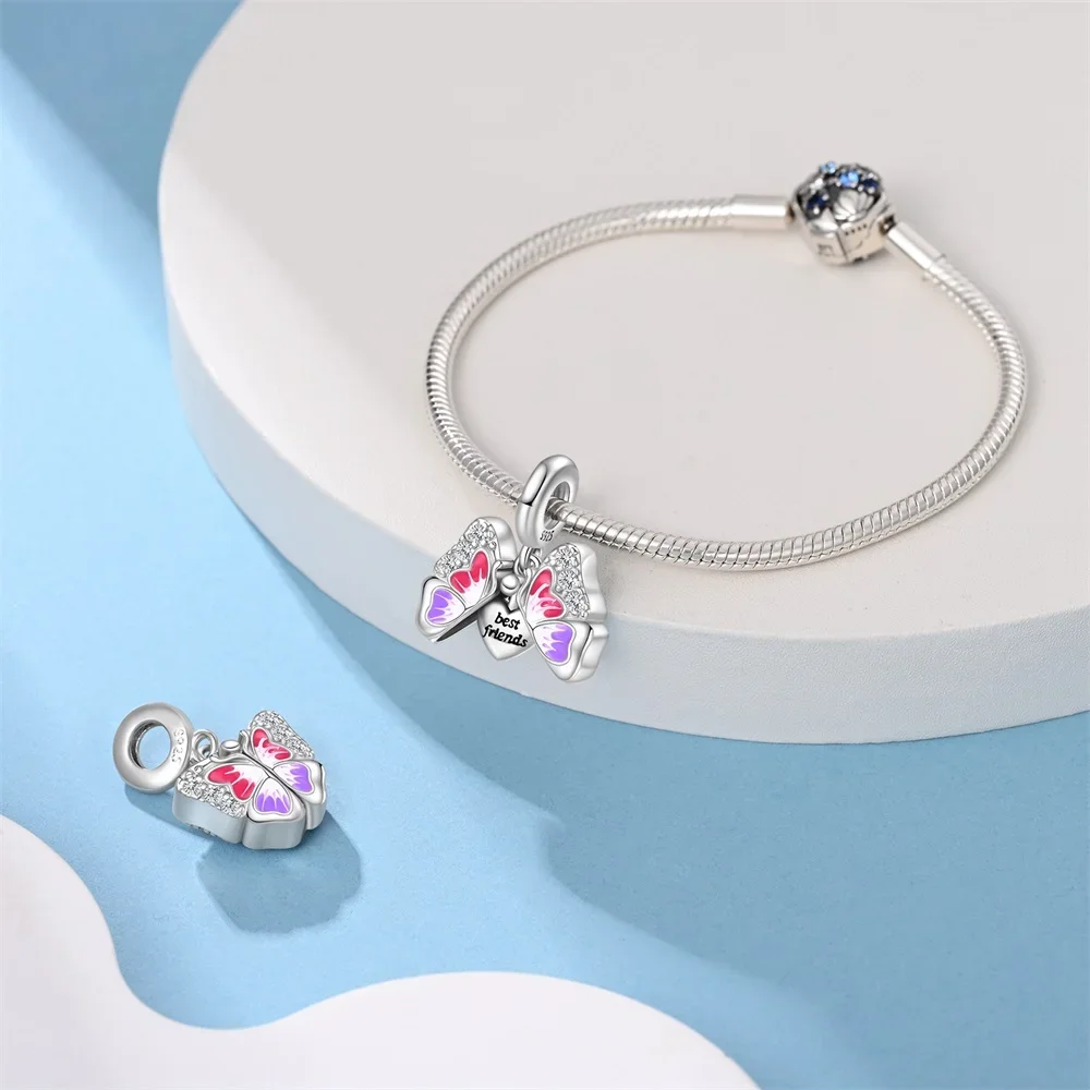 Elegant 925 Sterling Silver Opening And Closing Heart Butterfly Charm Fit Pandora Bracelet Women's Friendship Memorial Day Gift